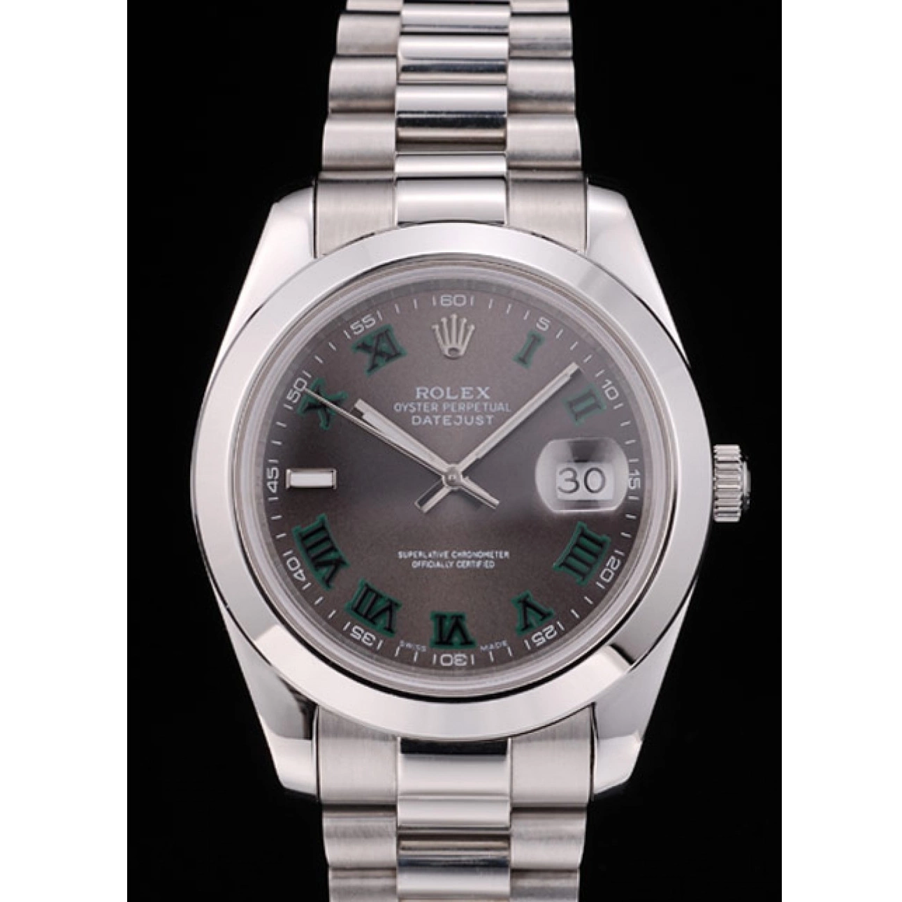 Aaa replica watch 41982 Dial Steel DateJust Rolex Grey Strap Stainless 0821